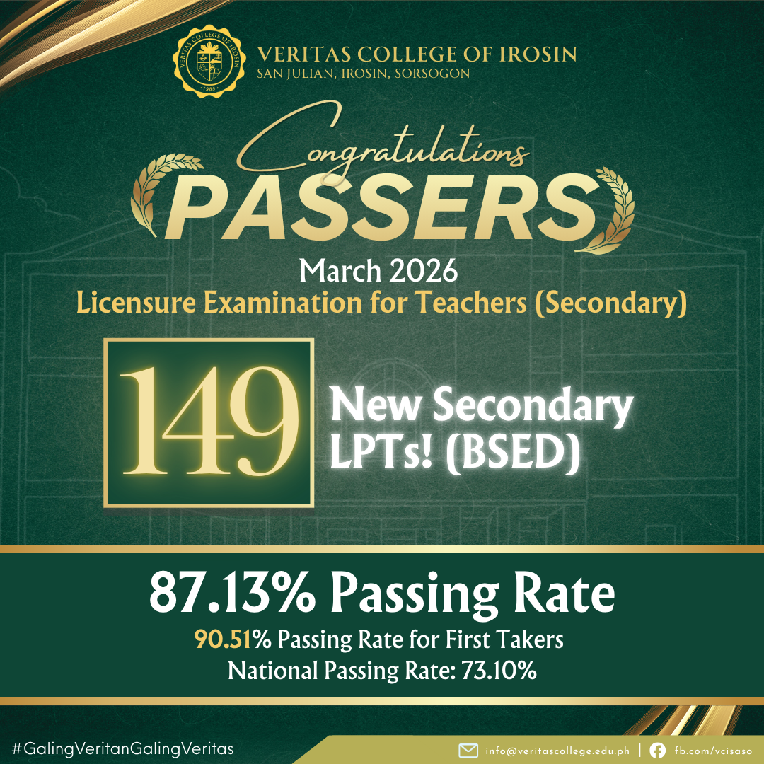 Veritas College of Irosin Surpasses National Passing Rate in the March 2026 Licensure Examination for Teachers